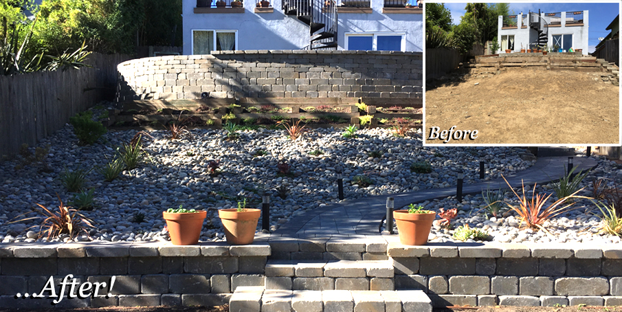 paver stone wall before and after