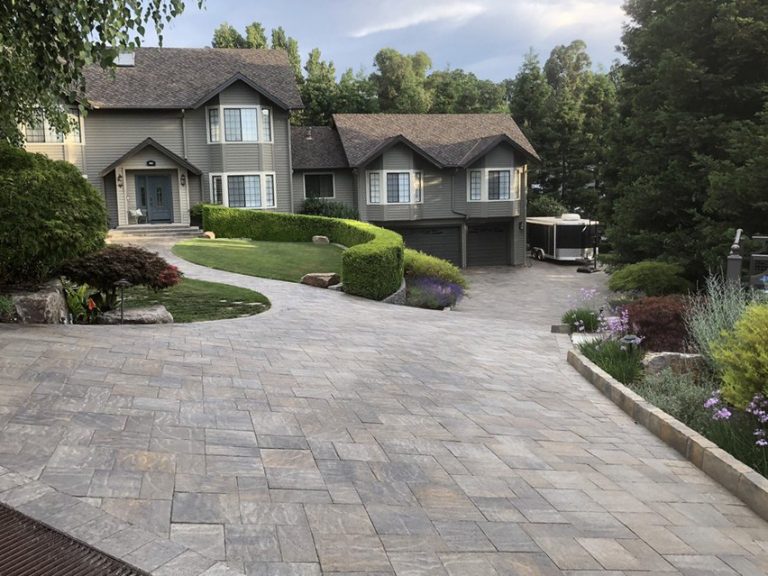 The paver stone driveway leading to a San Jose house