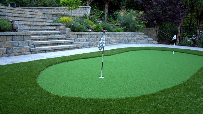 A synthetic lawn putting green ready for golf