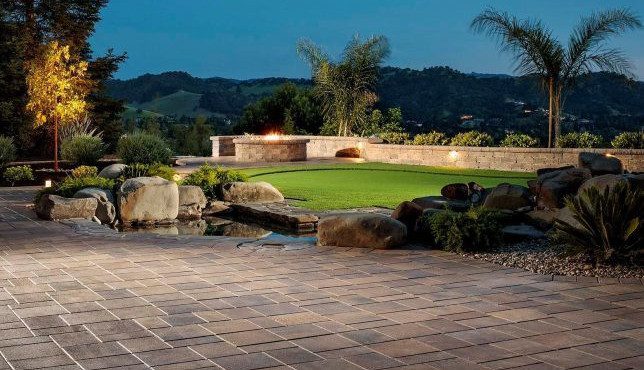 A paverstone driveway with a digital design