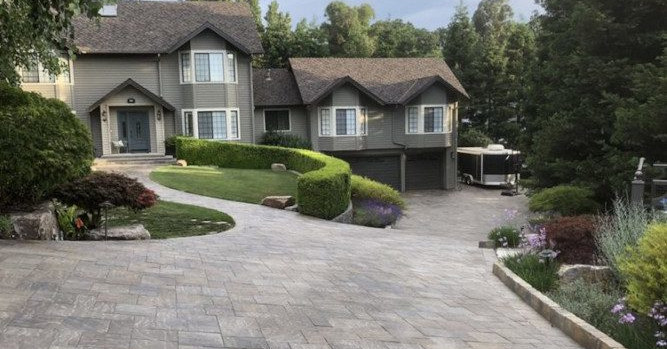 The paver stone driveway leading to a San Jose house