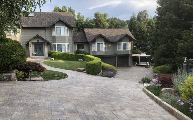 The paver stone driveway leading to a San Jose house